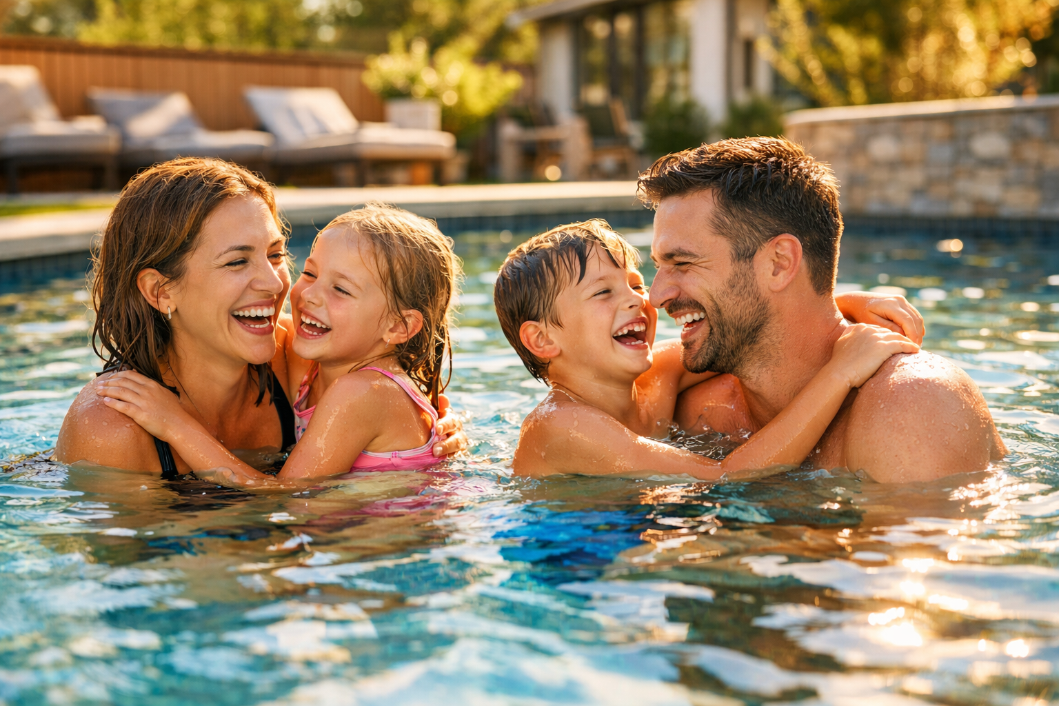 Family enjoying warm pool