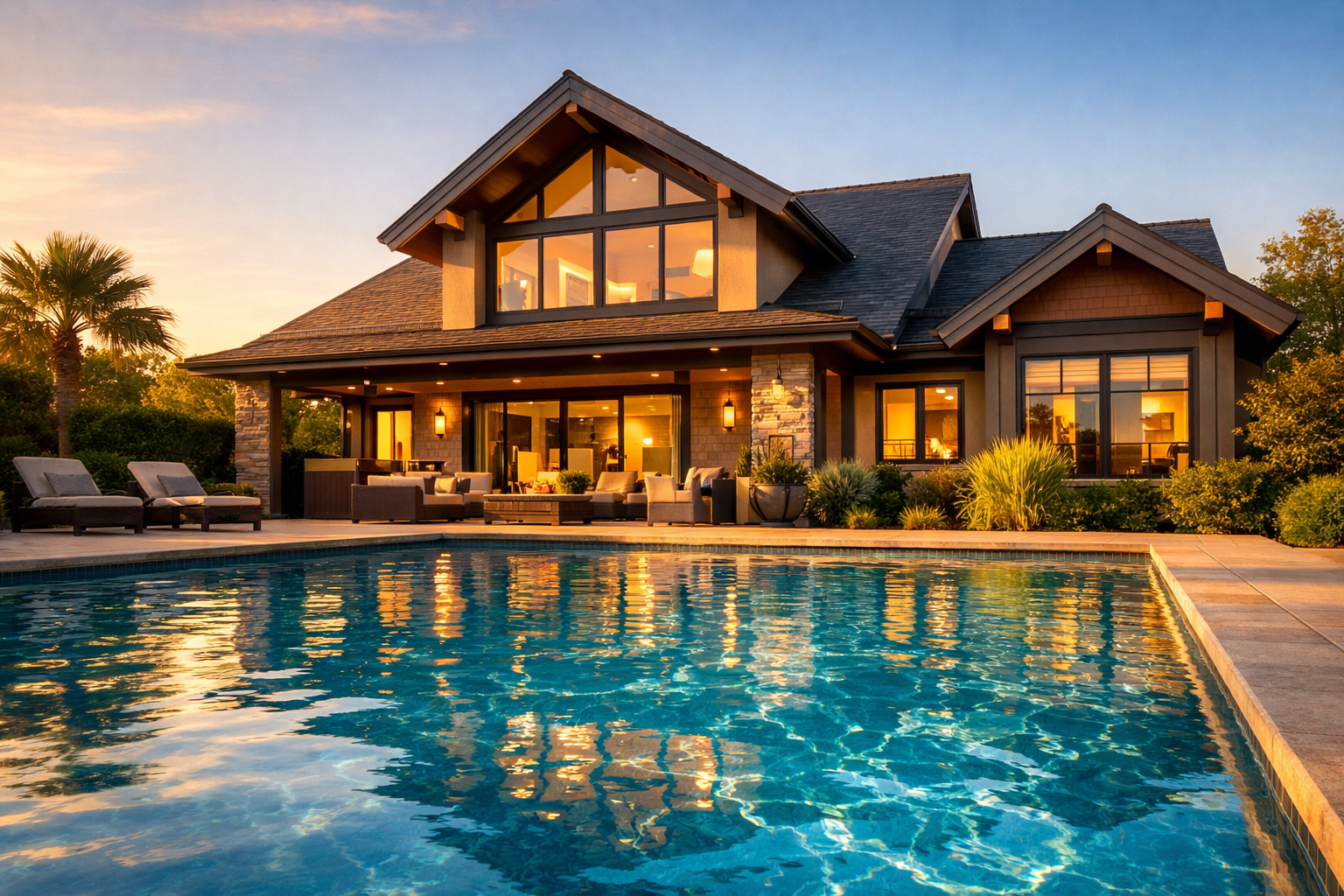 Modern home with pool and solar attic heating system